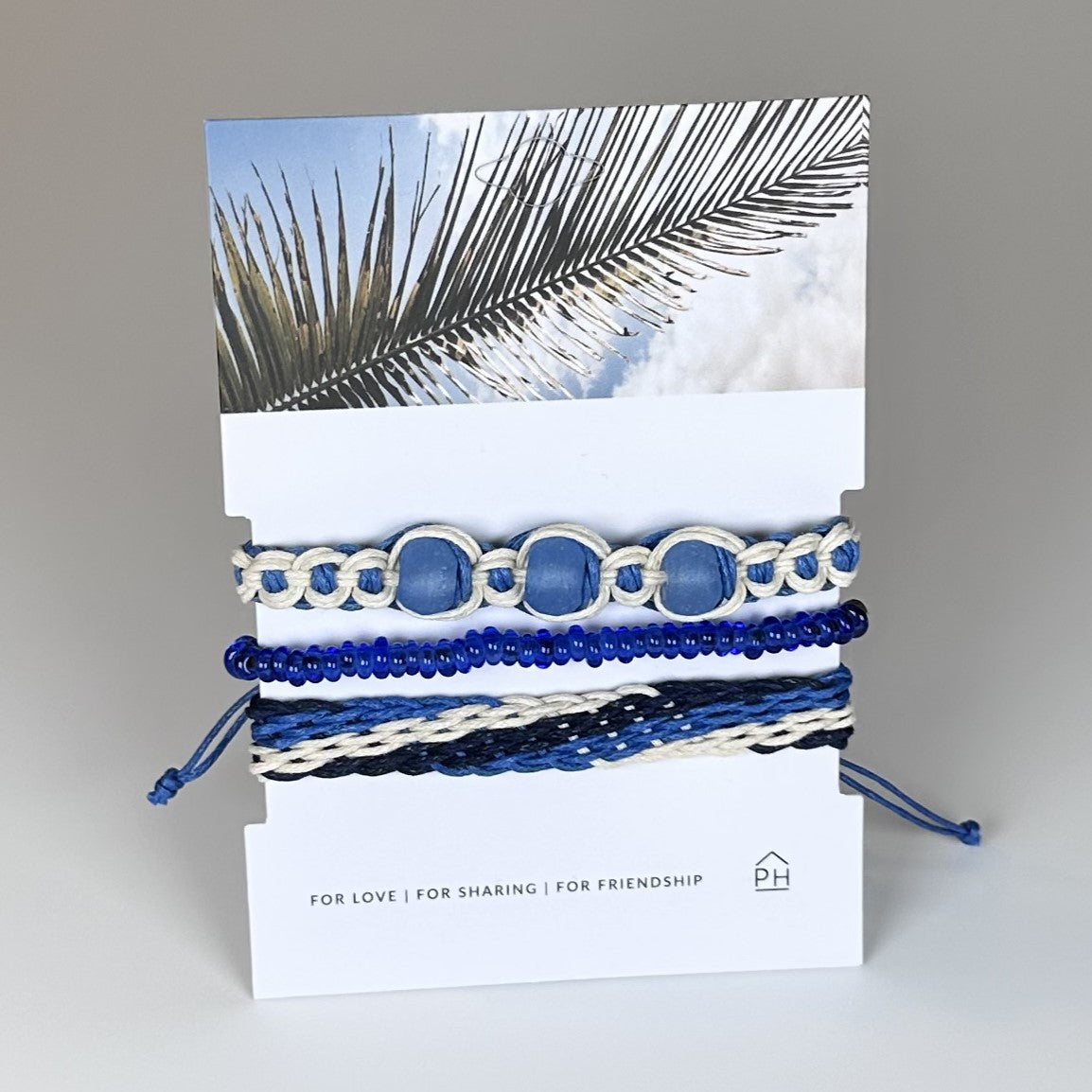 Handmade Coastal 3-Piece Pull Bracelet Set-Blue