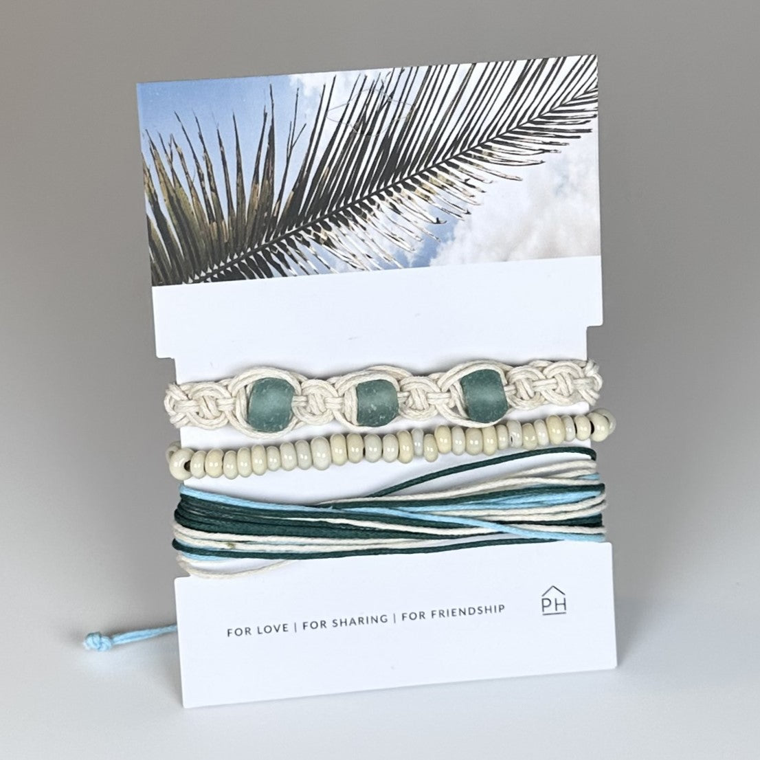 Handmade Coastal 3-Piece Pull Bracelet Set-Seafoam