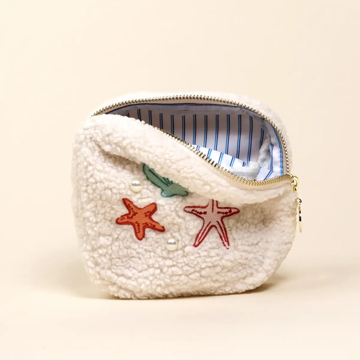 Teddy Pouch–Square Seashells & Pearls