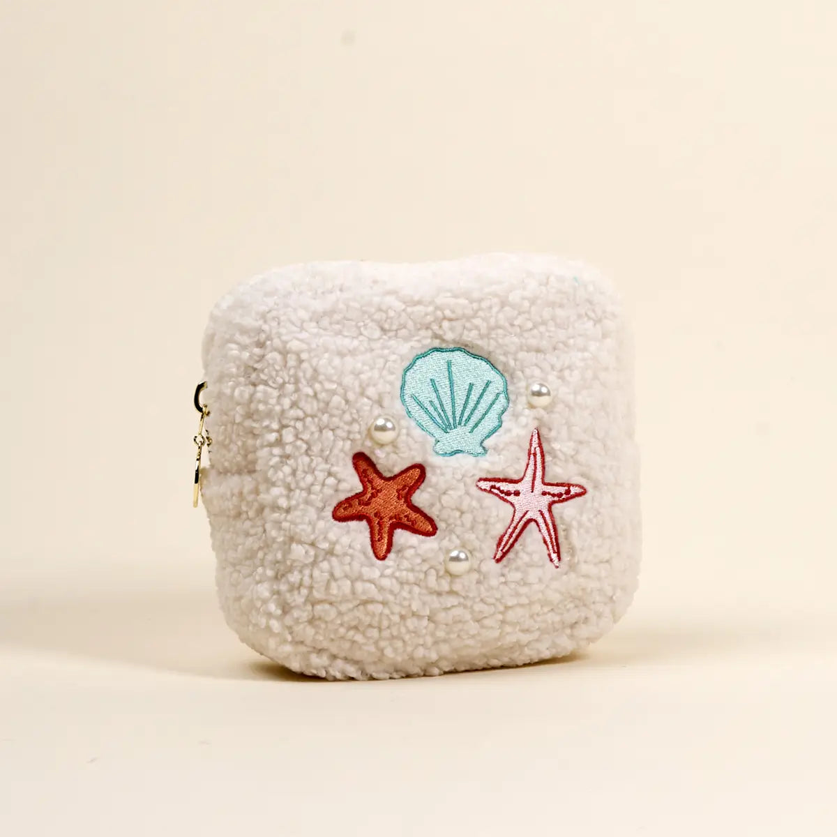 Teddy Pouch–Square Seashells & Pearls
