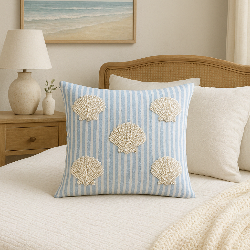 Seashell Cove Beaded Throw Pillow