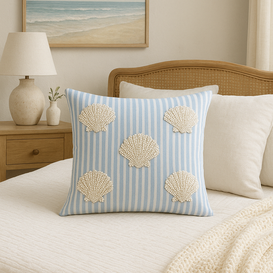 Seashell Cove Beaded Throw Pillow