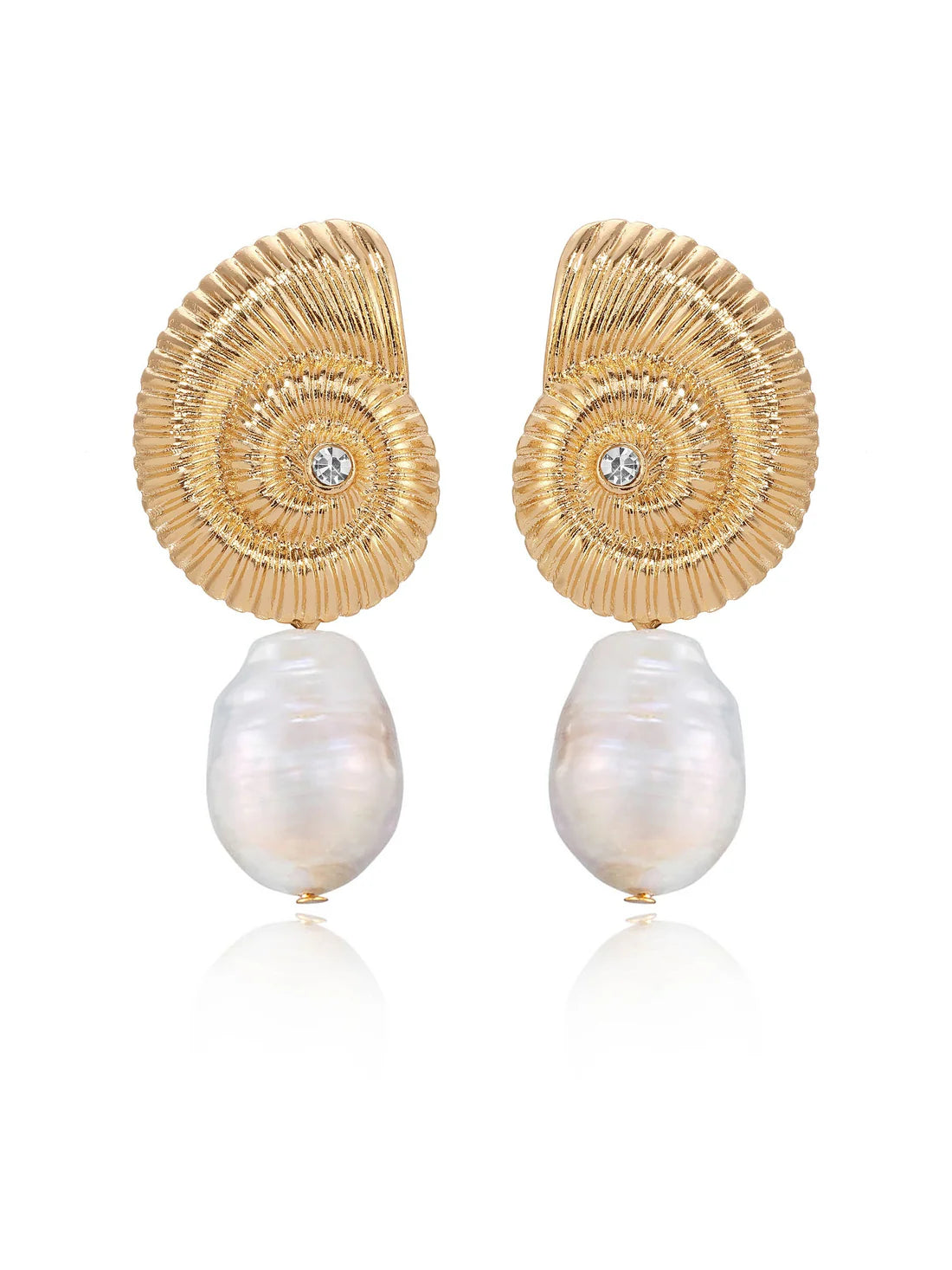 Nautilus Shell Freshwater Pearl Earrings