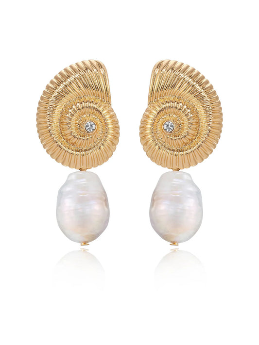 Nautilus Shell Freshwater Pearl Earrings