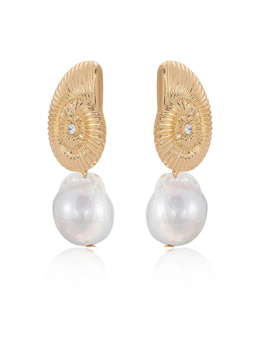 Nautilus Shell Freshwater Pearl Earrings