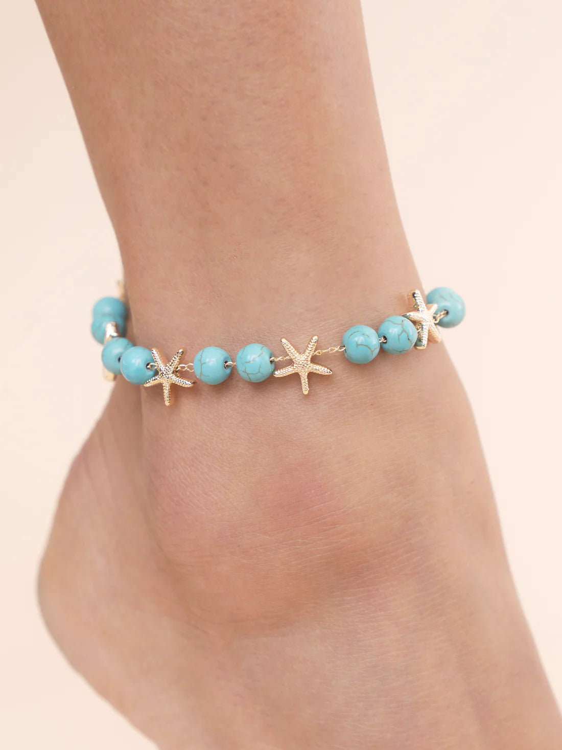 Starfish and Turquoise Beaded Anklet