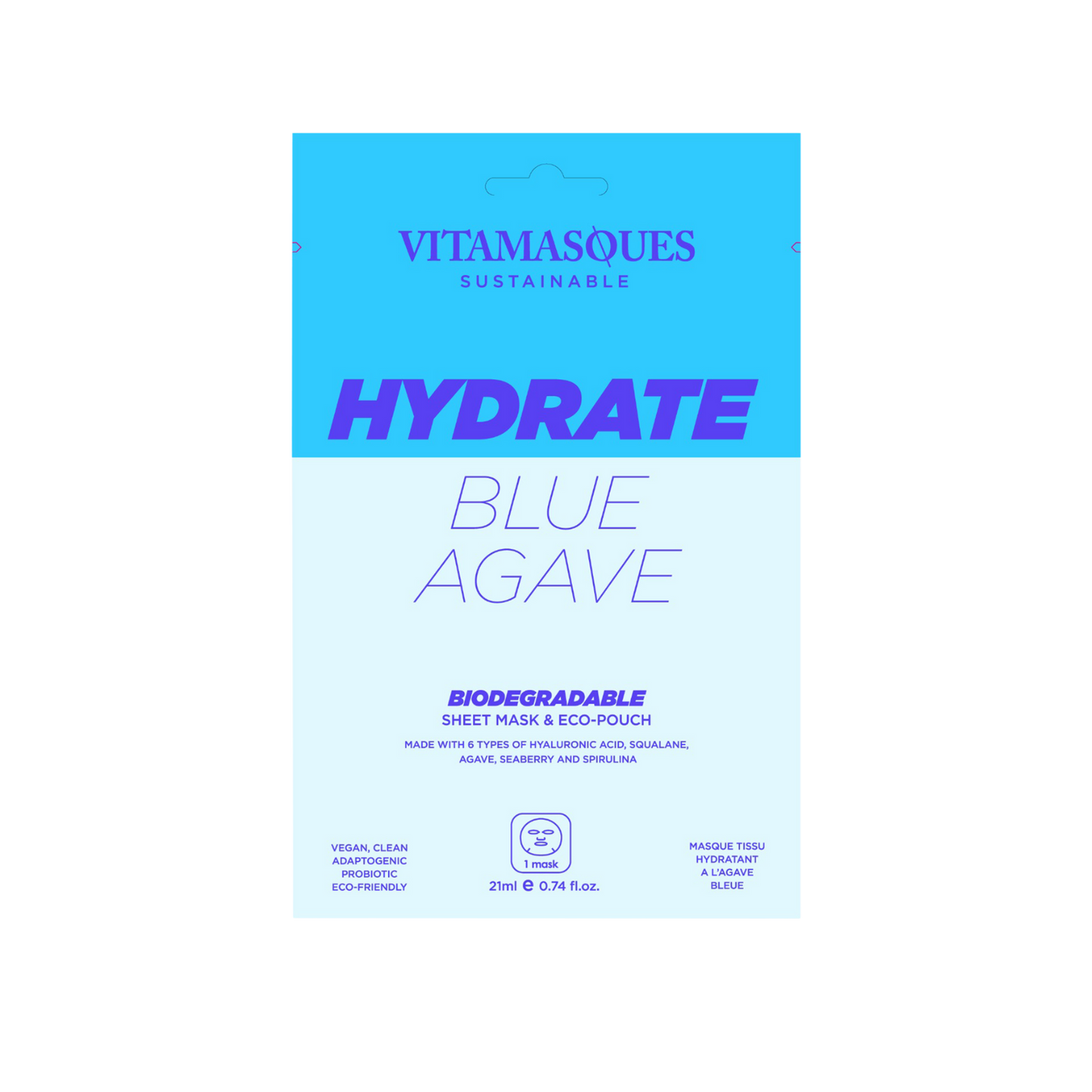 Hydrate Blue Agave Biodegradable Sheet Mask and Eco Pouch