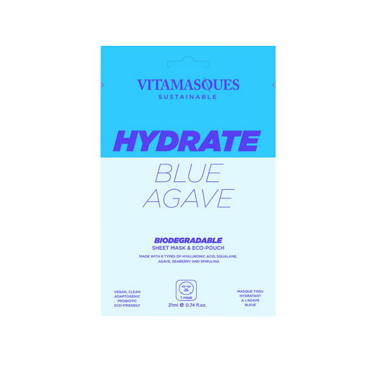 Hydrate Blue Agave Biodegradable Sheet Mask and Eco Pouch