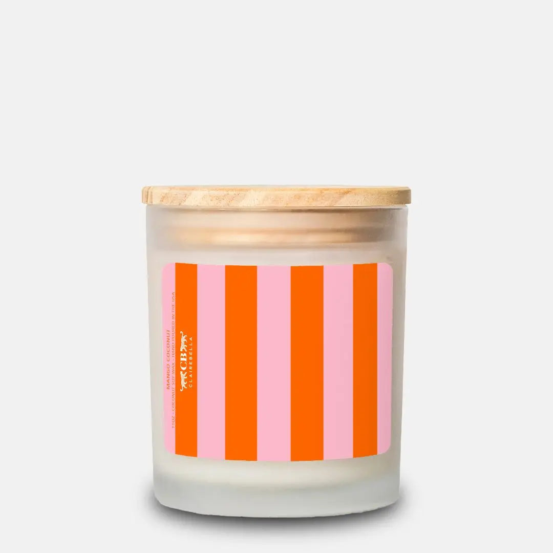 Pink/Orange Stripe | Mango Coconut Scent | Glass Candle
