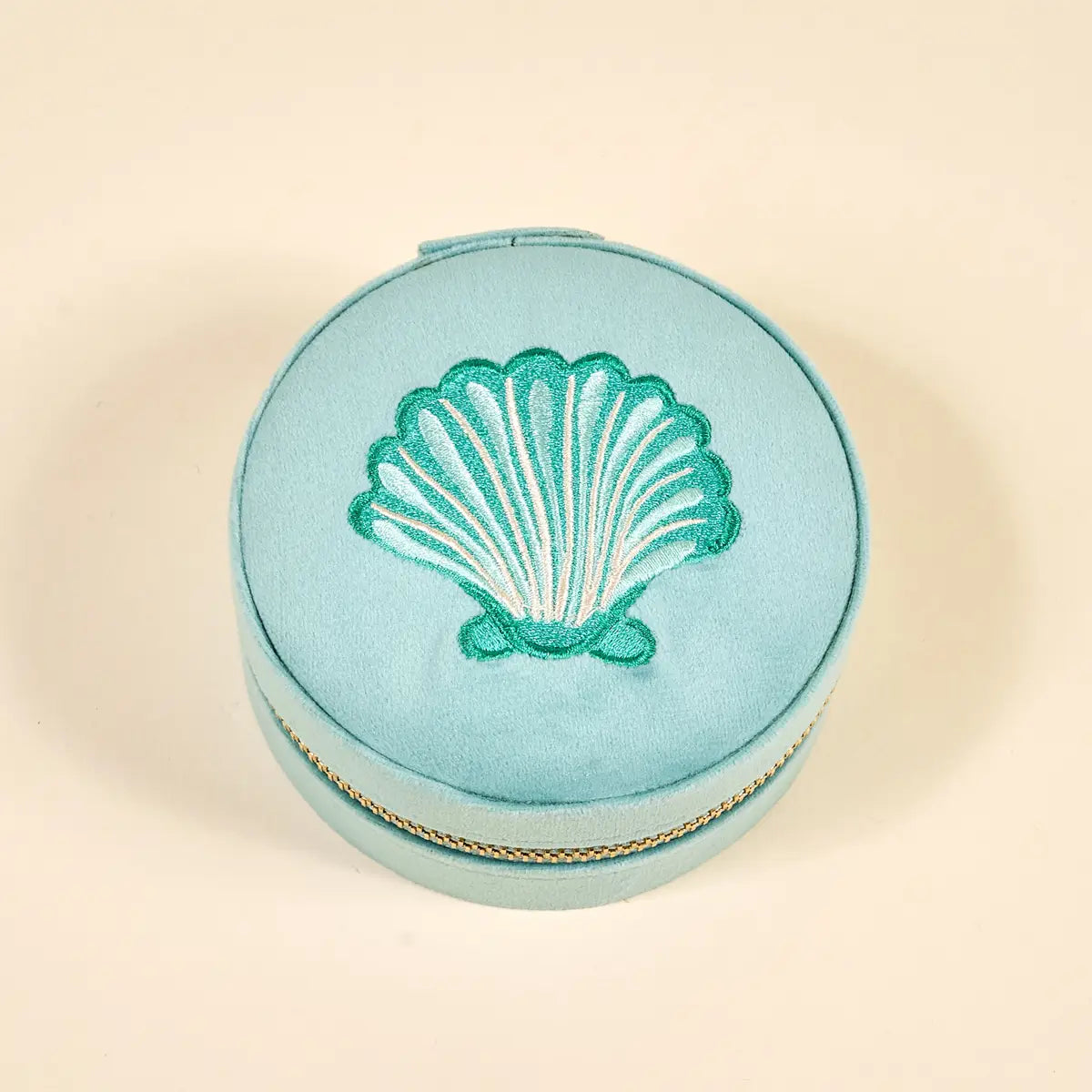 Round Velvet Jewelry Case-Seashell